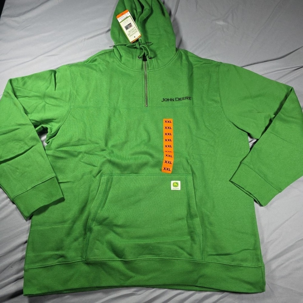 JOHN DEERE Men's Stitched Logo Heavyweight Hoodie Sweatshirt, Green XXL NWT
